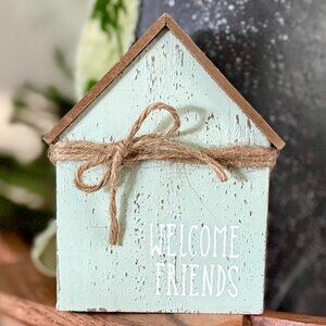 "Welcome Friends" Wood Block Shelf Sitter